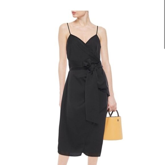 DVF Diane von Furstenberg Avila Black wrap dress cocktail ruffle satin new 0 - Picture 1 of 6